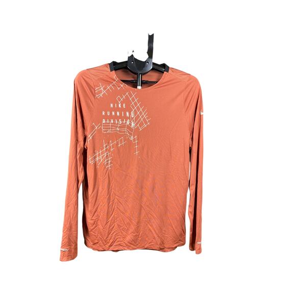 Nike Dri-FIT Long Sleeve Shirt M Rust Orange | Lightweight Athletic Top - Picture 2 of 9